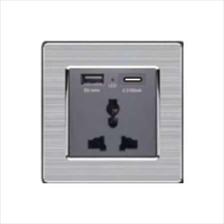 Bộ ổ cắm 3 chấu đa năng và 1 cổng USB + 1 type C cổ điển S2 series MÀU XÁM (C1B437)